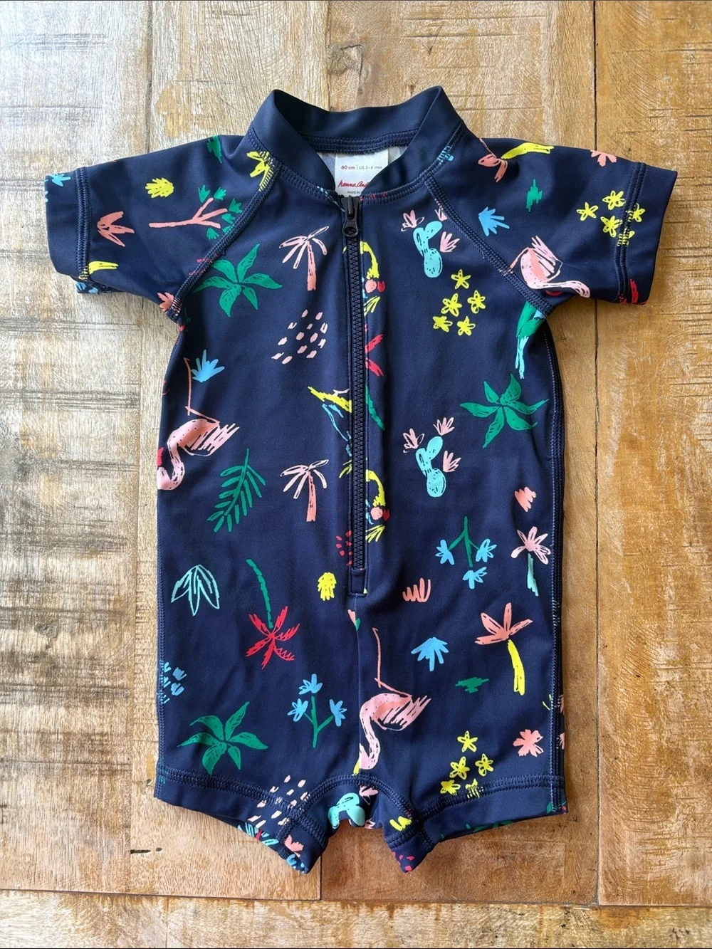Hanna Andersson Navy Tropical Print Swim Suit size 60/3-6m